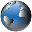 world globe:atlantic, with blue-shaded oceans