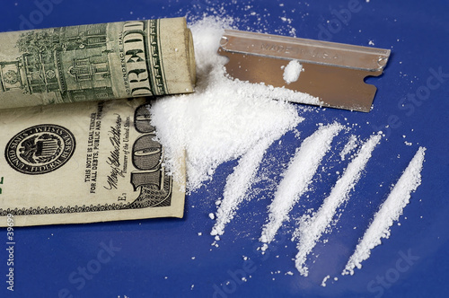cocaine, money, razor blade