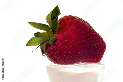 strawberry on ice cube