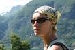 active woman on the mountain route