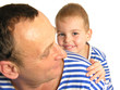 grandson behind grandfather isolated