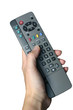 remote held by woman's hand