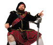 scottish warrior with bottle of red wine