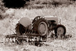 old tractor. b&w sepia