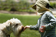 Foto: boy feeding his dog in a park boy feeding his dog in a park