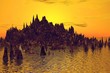 sunset. sea and mountains