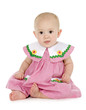 beautiful baby girl in red and white dress
