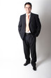 smiling standing white businessman in suit with ha