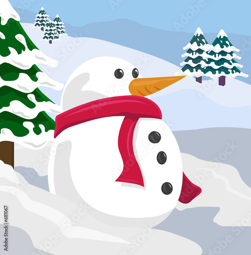 snowman in winter scene
