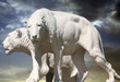 lion statue with dark sky