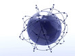 blue atom with orbiting particles