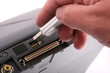 taking data off a laptop.