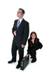 Photo: beautiful business woman stealing briefcase full o beautiful business woman stealing briefcase full o