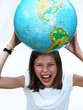 happy girl with globe