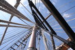 looking up sailing ship mast into the rigging - st