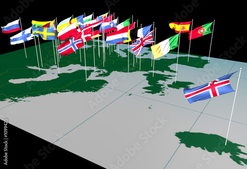 european flags on map (north view) european flags on map (north view)