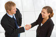 two businesspeople shaking hands.