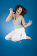 happy woman on the blue background