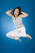 happy woman on the blue background