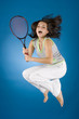 happy woman with tennis racket