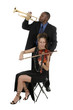 two musicians tuning up for a concert