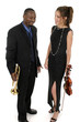 two musicians playing around backstage before their concert
