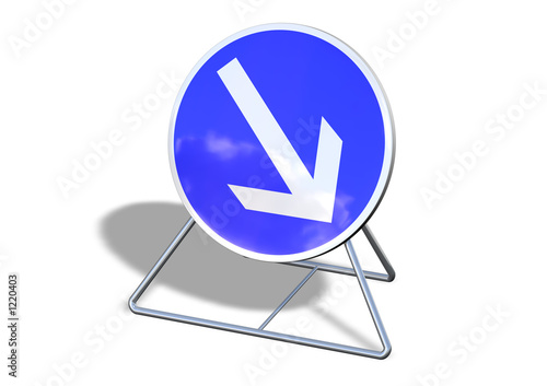 blue moveable sign with arrow and shadow