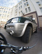 a truck near a building