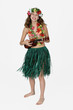 preteen girl dressed as hula girl