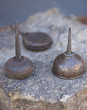 old rusted oil cans