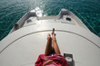 woman lying on a boat