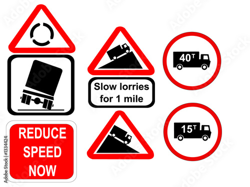 Illustration: truck reduce speed now and slow trucks signs truck reduce speed now and slow trucks signs
