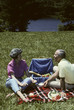 senior couple have picnic in park