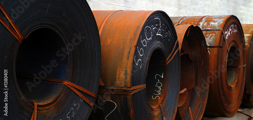 rolls of rusted sheet metal