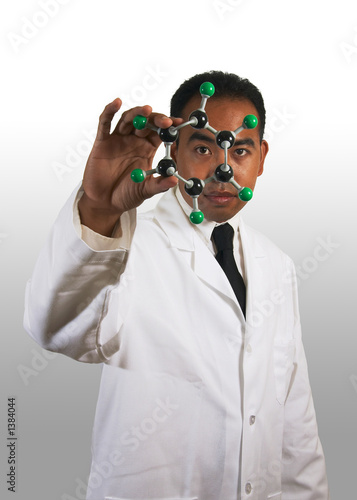 Photo: eye for chemistry in labcoat gradient background eye for chemistry in labcoat gradient background