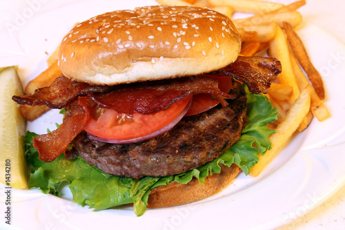 hamburger with pickle on side