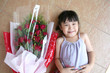 Photo: girl & bouquet of roses lying on the floor girl & bouquet of roses lying on the floor