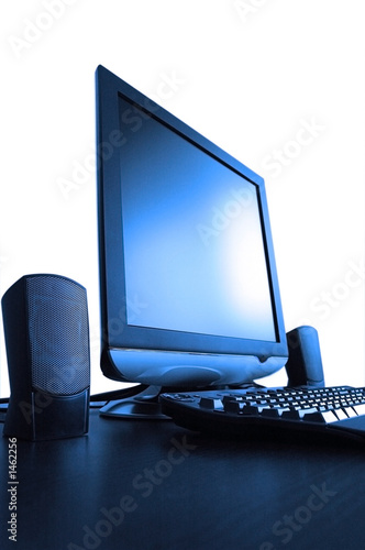 blue-toned lcd screen with speackers