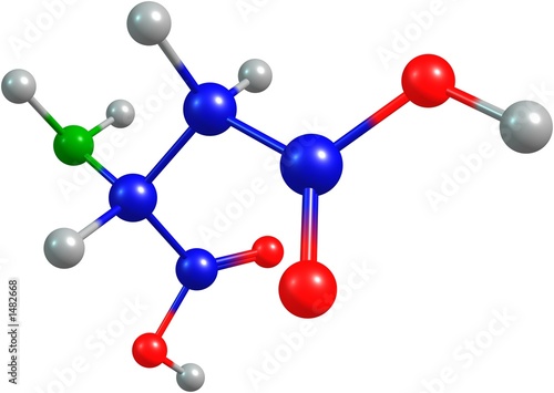 Illustration: the 3d-rendered colorified molecule of aspartate the 3d-rendered colorified molecule of aspartate