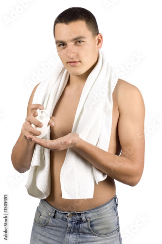 undressed man with towel and cosmetic undressed man with towel and cosmetic