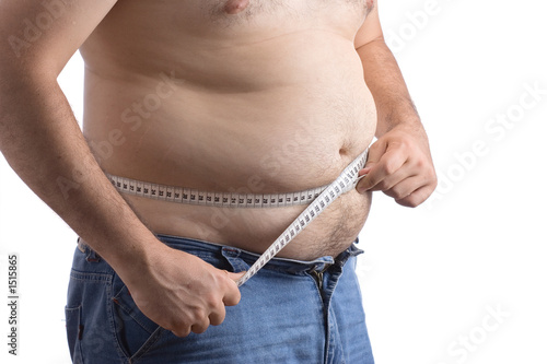 fat man holding a measurement tape