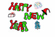 green and red happy new year sign
