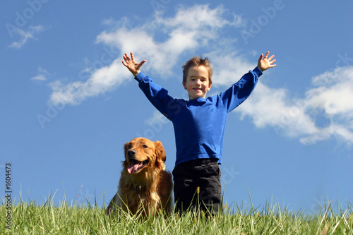 boy and dog in sky