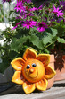 blumentopf mit sonnenblumengesicht