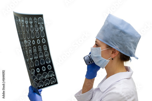 nurse with tomogram and phone