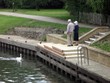 elderly couple standing beside the lake
