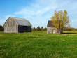 old wooden barns in the green field