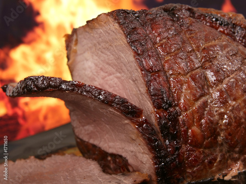 English Roast Meat By Fire With Flames