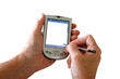 hands with blank pda