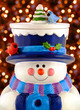 ceramic snowman smiling and wearing winter clothin